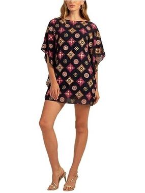 Trina Turk Magenta and Gold Medallion Embroidered Mini Dress